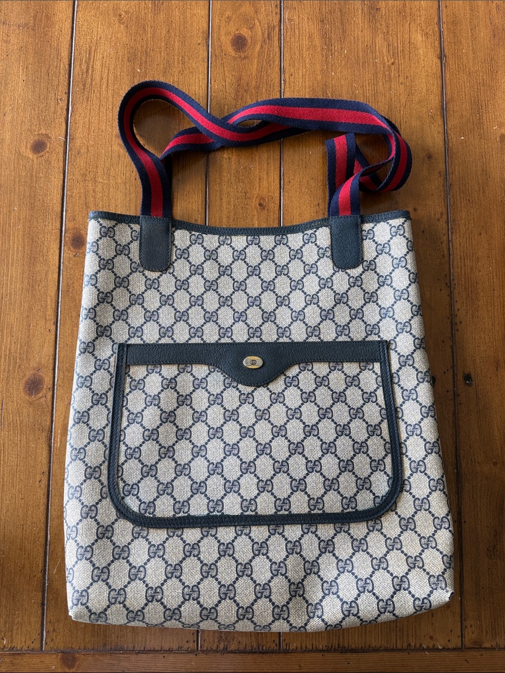GUCCI GG Supreme Monogram Web Tote, Navy
